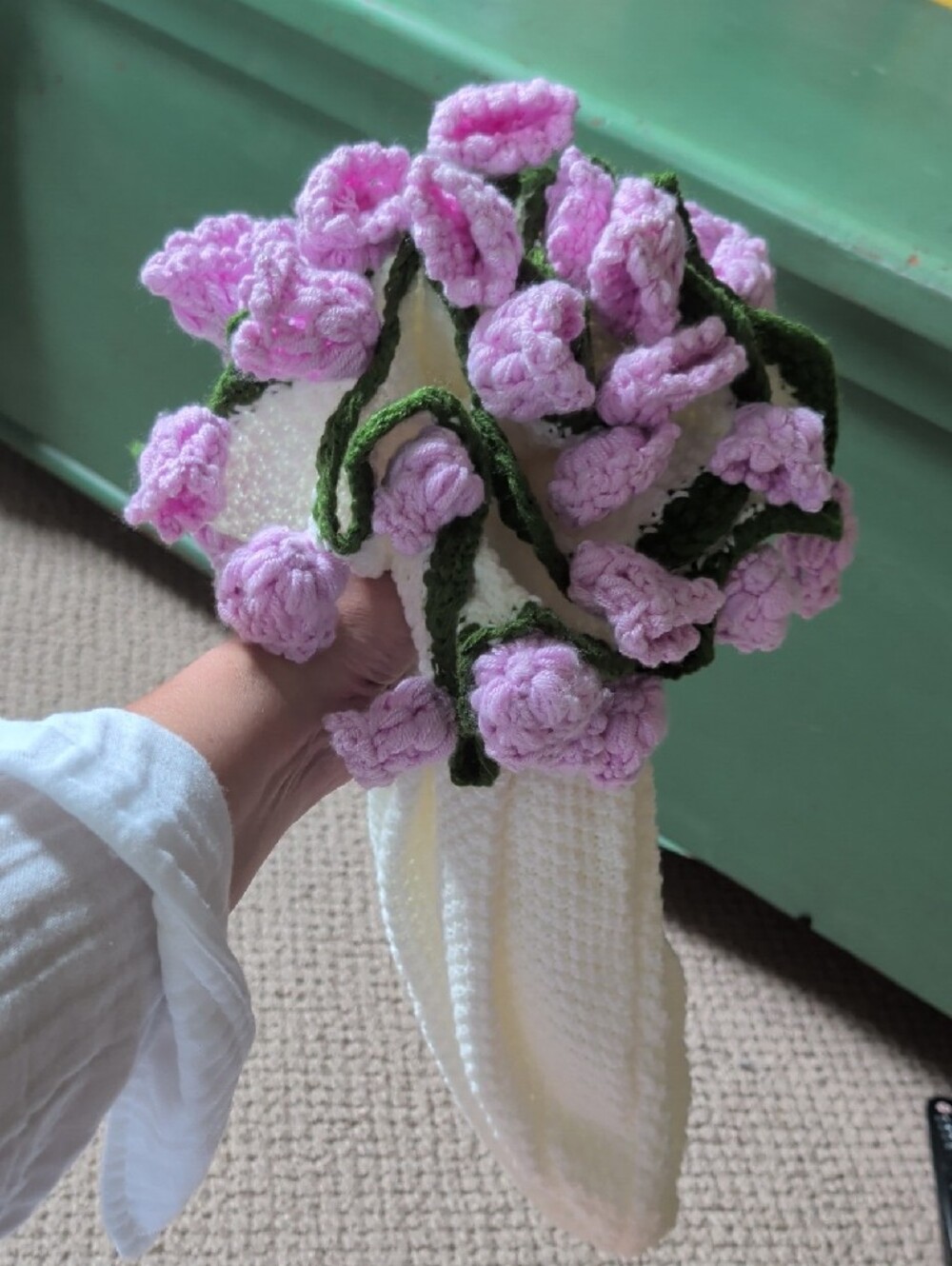 Whimsical Crochet Lavender Floral Bouquet Blanket Shawl Grandmacore